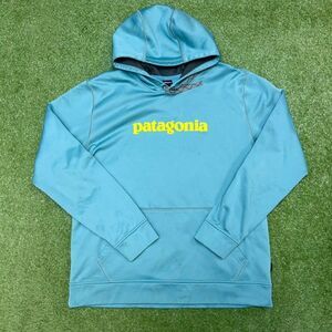 Patagonia Womens Spellout Hoodie Size XL Pullover Logo Teal